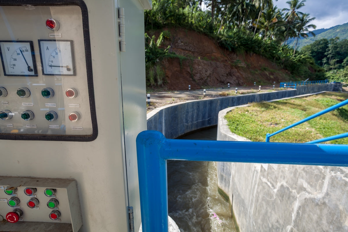 Control panel next to a concrete water channel